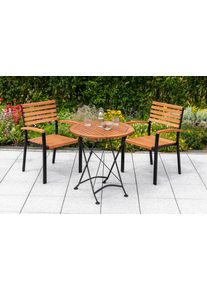 Balkonset Merxx "Schlo&szlig;garten", braun, B:59,5cm H:87cm T:56cm, FSC-zertifiziertes Massivholz, Stahl, Sitzm&ouml;bel-Sets, Balkonset, 2 Stapelsessel mit Klapptisch