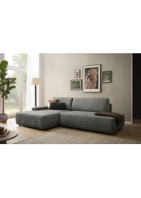 Ecksofa Home Affaire "TORGE, Schlafsofa Cord, Samtvelours u. Strukur fein, Couch in L-Form", grau (anthrazit), B:276cm H:82cm T:164cm, 100% Polyester, Sofas, Ecksofa, Schlaffunktion und Bettkasten, Liegefl&auml;che: 210x125 cm, neues Design