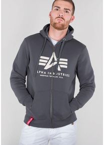 Kapuzensweatjacke Alpha Industries "BASIC ZIP HOODY", Damen, Gr. L, grau (grau, schwarz), angeraute Sweatware, Obermaterial: 80% Baumwolle, 20% Polyester, bedruckt, normal normal, Rundhals, eingesetzt Rippb&uuml;ndchen, Sweatjacken Kapuzensweatjacke, Baumwollmischung, regular fit