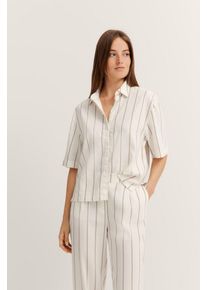 Kurzarmbluse Bugatti, Damen, Gr. 48, beige (60, taupe), 56% Leinen, 28% Polyester, 14% Viskose, 2% Elasthan, gestreift, normal, ohne Ausschnitt, normaler Saum, Blusen Kurzarmbluse, aus Leinen-Mix