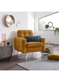 Sessel exxpo - SOFA FASHION "Nappa, Loungesessel, aktuelle R&uuml;ckensteppung, bequem und modern", gelb (mustard), B:81cm H:87cm T:78cm, Samtvelours (100% Polyester);Webvelours (100% Polyester), Sessel, Sessel, hoher Holzfu&szlig;