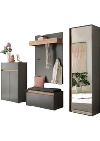 Garderoben-Set Home Affaire "City/Giron, moderne Garderobe, viel Stauraum, ca. 24 Schuhe", grau (anthrazit), B:255cm H:200cm T:35cm, Holzwerkstoff, Kastenm&ouml;bel-Sets, Garderoben-Set, enth&auml;lt Schrank, Paneel, Schuhschrank & Garderobenbank mit Sitzkissen