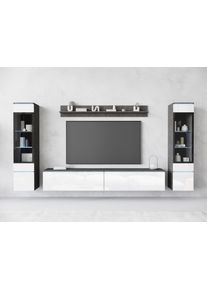 Wohnwand Home Affaire "VERA II", grau (mathera antrazit, wei&szlig; hochglanz), B:260cm H:130cm T:33cm, Kastenm&ouml;bel-Sets, Wohnwand, Mediawand 260 cm, Vitrine mit Verglasung, stehend und h&auml;ngend