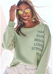 Sweatshirt Buffalo, Damen, Gr. 48/50, gr&uuml;n (jade), angeraute Sweatware, Obermaterial: 60% Baumwolle, 40% Polyester, unifarben, bequem h&uuml;ftlang, Rundhals, Rippb&uuml;ndchen, Sweatshirts Sweatshirt, mit Statement Druck, Loungewear, Topseller
