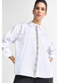 Langarmbluse RICHROYAL, Damen, Gr. 40, wei&szlig;, Web, Obermaterial: 100% Baumwolle, oversize normal, Manschette, Blusen Langarmbluse, mit Strassknopfleiste, oversized