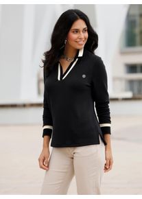 Poloshirt Inspirationen "Poloshirt", Damen, Gr. 48, schwarz (schwarz, sand, gemustert), 50% Modal, 44% Polyester, 6% Elasthan, gemustert, mehrfarbig, unifarben, V-Ausschnitt, Shirts Poloshirt