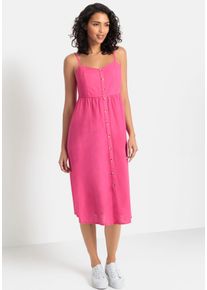 Sommerkleid Lascana, Damen, Gr. 44, N-Gr, pink, Web, Obermaterial: 58% Viskose, 28% Baumwolle, 14% Leinen, unifarben, figurumspielend Midi, V-Ausschnitt, Kleider Sommerkleid, aus Leinenmix mit Baumwolle, Midikleid, Strandkleid, Topseller