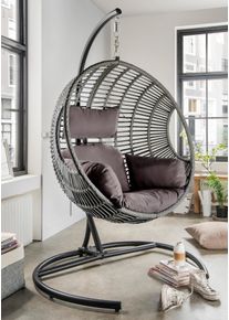 H&auml;ngesessel Destiny "COCO DE LUXE II", grau (grau, meliert), B:125cm H:196cm T:100cm, Obermaterial: 100% Polyester. F&uuml;llung: 50% Polyester, 50% Polyurethan, Sessel, H&auml;ngesessel, Stahl, Aluminium, Polyrattan, mit Gestell, inkl. Auflagen