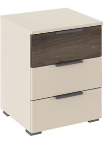 Nachtkommode Rauch "Nachttisch-Set Nachtkonsole Beistelltisch Kommode Sideboard SAJO", beige (champagner, atlantic oak dunkel), B:40cm H:52cm T:40cm, Holzwerkstoff, Sideboards, Nachtkommode, mit 3 Schubladen, obere Schublade farblich abgesetzt MADE IN GERMANY