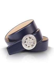 Lederg&uuml;rtel Anthoni Crown, Damen, Gr. 95, blau, Leder, unifarben, G&uuml;rtel Lederg&uuml;rtel, mit natursilberfarbener Koppelschlie&szlig;e und vielen Glitzersteinen