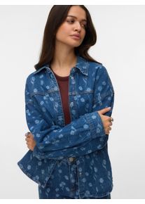 V&eacute;ro Moda Jeansbluse VERO MODA "VMHAYDEN LS FLOWER DENIM SHIRT RA380", Damen, Gr. XL, medium blau denim aop:flower, Obermaterial: 99% Baumwolle, 1% Elasthan, bedruckt, oversize normal, Blusen Jeansbluse, mit Blumenmuster