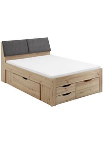 Stauraumbett Relita "Maxi", braun (eiche artisan), B:145cm H:103,8cm L:237,5cm, Bezug Kopfteil: 100% Polyester, Betten, Stauraumbett, mit Schubladen und Stauraum im Kopfteil