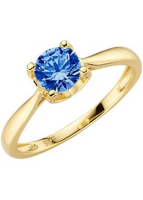 Fingerring "Schmuck Geschenk Silber 925 Silberring Solit&auml;r-Optik" Gr. 56, gold (gelbgoldfarben, blau), ANISTON JEWELRY & WATCHES, Fingerringe, Damen, 56, Silber 925 (Sterlingsilber), 2,2mm, Fingerring, Exklusiv bei uns - mit Zirkonia (synth.) oder Glasstein