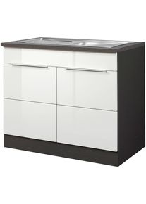 Sp&uuml;lenschrank KOCHSTATION "KS-Brindisi", wei&szlig; (wei&szlig; hochglanz, grafit), B:100cm H:85cm T:60cm, Holzwerkstoff, MDF, Schr&auml;nke, Sp&uuml;lenschrank, 100 cm breit, inklusive Einbausp&uuml;le
