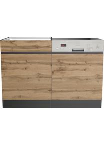 Sp&uuml;lenschrank KOCHSTATION "KS-Riesa", braun (wotaneiche), B:120cm H:82cm T:60cm, Holzwerkstoff, Schr&auml;nke, Sp&uuml;lenschrank, Breite 120 cm, MDF-Fronten