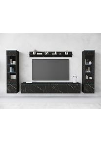 Wohnwand Home Affaire "VERA II", schwarz (san sebastian), B:260cm H:130cm T:33cm, Kastenm&ouml;bel-Sets, Wohnwand, Mediawand 260 cm, Vitrine mit Verglasung, stehend und h&auml;ngend