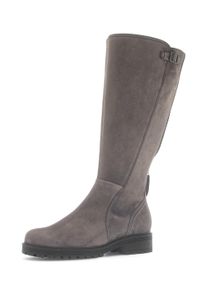 Stiefel Gabor "PISA", Damen, Gr. 38,5, Varioschaft, grau (taupe), Veloursleder, unifarben, Schuhe Stiefel, Blockabsatz, Langschaftstiefel in Weite G (= weit)