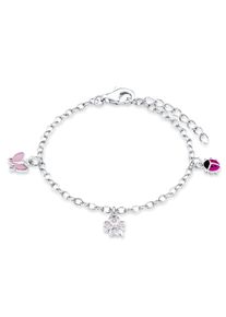 Armband Prinzessin Lillifee "Marienk&auml;fer, Schmetterling, Kleeblatt", rosa (silberfarben, rosa, pink, rosa, pink), Armb&auml;nder, M&auml;dchen, 14cm, Silber 925 (Sterlingsilber), Armband, mit Zirkonia (synth.)