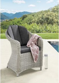 Gartensessel Destiny "MALAGA", wei&szlig; (vintage wei&szlig;), B:62cm H:85cm T:70cm, Obermaterial: 100% Polyester. Miedereinsatz: 50% Polyester, 50% Polyurethan, Sessel, Gartensessel, Aluminium, Polyrattan, inkl. Auflagen