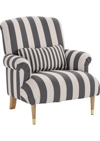 XXL-Sessel Home Affaire "Cholet Sessel", grau (anthrazit, creme), B:86cm H:95cm T:95cm, Baumwollmix (40% Baumwolle/60% Polyester), Sessel, XXL-Sessel, mit Zierkissen und Beinen aus Eiche, Bezugsqualit&auml;t: Baumwollmix, Big
