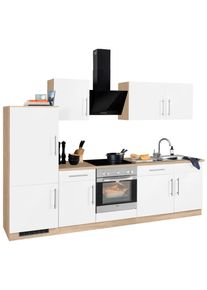 Wiho-K&uuml;chen K&uuml;chenzeile WIHO K&Uuml;CHEN "Cali", wei&szlig; (k&uuml;che: braun, korpus: sonoma eiche nachbildung, arbeitsplatte: sonoma eiche nachbildung), B:280cm T:60cm, Komplettk&uuml;chen-Sets, K&uuml;chenzeile, ohne E-Ger&auml;te, Breite 280 cm
