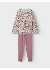 Pyjama name it "NKFNIGHTSET NOSTALGIA FLOWER NOOS", M&auml;dchen, Gr. 122 (128), rosa (nostalgia rose), Jersey, Obermaterial: 95% Baumwolle, 5% Elasthan, bedruckt, relaxed fit normal, Rundhals, abgesteppte Kante, Homewear-Sets Pyjama, in Basic-Form