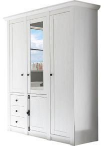 Kleiderschrank Home Affaire "California Landhaus W&auml;scheschrank mit Spiegel, 147 oder 236cm breit", wei&szlig; (pinie wei&szlig;), B:147cm H:206cm T:64cm, FSC-zertifizierter Holzwerkstoff, Schr&auml;nke, Kleiderschrank, INKLUSIVE komplette Innenausstattung, mit einzigartigen Griffen