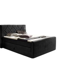 Boxspringbett Home Affaire "Atlanta", schwarz, B:120cm L:221cm, Kunststoff, Massivholz, Stoff, Komplettbetten, Boxspringbett, inklusive Topper und Bettkasten