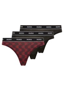 String HUGO UNDERWEAR "TRIPLET THONG DESIGN", Damen, Gr. XS, 3 Stk., open rot 641, Jersey, Obermaterial: 95% Baumwolle, 5% Elasthan, Unterhosen String, wiederholendes Logo am Bund