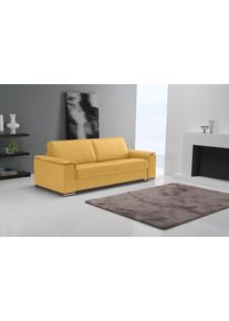 Schlafsofa Egoitaliano "Cecilia, modern & elegant, erstklassiger Sitzkomfort, Dauerschl&auml;fer", gelb, B:234cm H:85cm T:102cm, Leder &raquo;BULL&laquo; (echtes Rindsleder). Geschliffenes, pigmentiertes und behandeltes Rindsleder mit einer Dicke von 1, 3-1, 5 mm. Dieses Leder zeigt eine ziemlich weiche Hand mit einem halb undurchsichtigen Aussehen. Es handelt sich um ein gesch&uuml;tztes Leder. Eine leichte Deckschich