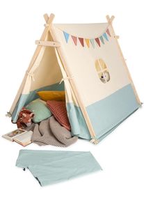 Spielzelt Pinolino "Yuma", beige (natur, blau), Spielzelte, KinderB:101cm H:106cm T:131cm, Baumwolle, Holz, Polyester, Spielzelt, mit Zeltstangen aus Holz, B:101cm H:106cm T:131cm