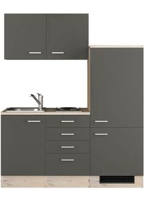 K&uuml;chenzeile Flex-Well "Morena", braun (k&uuml;che: grau, front: basaltgrau, korpus: san remo eiche, arbeitsplatte: san remo eiche), B:160cm H:200cm T:60cm, Komplettk&uuml;chen-Sets, K&uuml;chenzeile, Gesamtbreite 160 cm, mit Einbau-K&uuml;hlschrank, Kochfeld und Sp&uuml;le, etc.