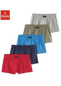 H.I.S. Boxer H.I.S "Boxershorts f&uuml;r Jungen", Jungen, Gr. 140, 5 Stk., bunt (rot, blau, khaki, marine, grau, meliert), Jersey, Obermaterial: 95% Baumwolle, 5% Elasthan, unifarben, k&ouml;rpernah, Unterhosen Boxer, farblich sortiert oder nur schwarz, Topseller