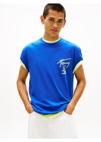T-Shirt Tommy Jeans "TJM REGULAR CITY SIGN", Herren, Gr. XL, blau (fizzy blau), Single Jersey, Obermaterial: 100% Baumwolle, unifarben, regular fit normal, Rundhals, eingesetzt abgesteppte Kante, Shirts T-Shirt, Regular fit mit Markenprint
