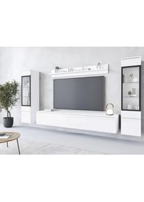 Wohnwand Home Affaire "VERA II", wei&szlig; (wei&szlig; matt, wei&szlig; hochglanz), B:260cm H:130cm T:33cm, Kastenm&ouml;bel-Sets, Wohnwand, Mediawand 260 cm, Vitrine mit Verglasung, stehend und h&auml;ngend