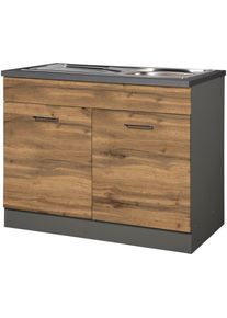 Sp&uuml;lenschrank KOCHSTATION "KS-Trier", grau (wotaneiche, grafit), B:100cm H:85cm T:60cm, Holzwerkstoff, MDF, Schr&auml;nke, Sp&uuml;lenschrank, Breite 100 cm, inklusive Einbausp&uuml;le