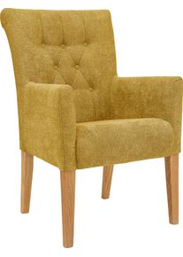 Esszimmerstuhl Home Affaire "King", gelb (senffarben, natur), B:60cm H:92cm T:65cm, Polyester, St&uuml;hle, Esszimmerstuhl, Armlehnstuhl mit Knopfheftung, Polsterstuhl
