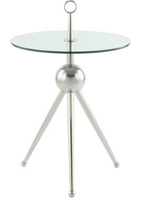Beistelltisch Kayoom "Ontario 325, Runde Glasplatte aus Sicherheitsglas, 100% Edelstahl", silber (silber, klar, silber, klar), B:46cm H:70cm T:46cm, 100% Edelstahl, Sicherheitsglas, Tische, Beistelltisch, Minimalistisch, Gestell in Tripod-Design, mit Tragering