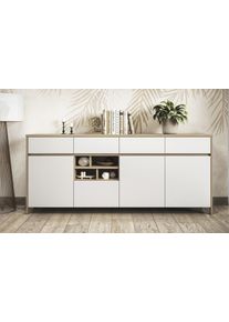Sideboard Home Affaire "Stranda, moderner Schrank, Kommode im Scandi-Style, 198 cm breit", wei&szlig; (wei&szlig; skandi), B:193cm H:85cm T:39cm, FSC-zertifizierter Holzwerkstoff, Sideboards, Sideboard, elegante Rahmenoptik, ausreichend Stauraum, vielseitig einsetzbar