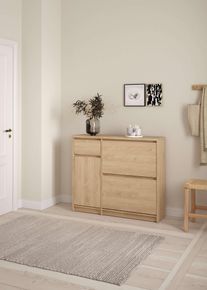 Schuhschrank Inosign "Naia Schuhaufbewahrung, Schuhkommode, Schuhregal, Modernes Design", braun (jackson hickory), B:108,9cm H:92,9cm, Holzwerkstoff, Schr&auml;nke, Schuhschrank, mit 2 Klappen und 1 T&uuml;r und 1 Schublade, Praktisch, Breite 109 cm