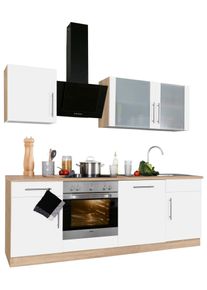 Wiho-K&uuml;chen K&uuml;chenzeile WIHO K&Uuml;CHEN "Cali", wei&szlig; (k&uuml;che: braun, korpus: sonoma eiche nachbildung, arbeitsplatte: sonoma eiche nachbildung), B:220cm T:60cm, Komplettk&uuml;chen-Sets, K&uuml;chenzeile, ohne E-Ger&auml;te, Breite 220 cm
