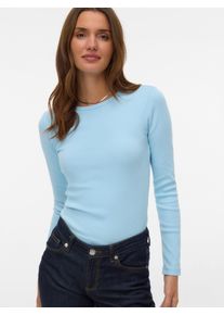 V&eacute;ro Moda Langarmshirt VERO MODA "VMCHLOE LS SHORT TOP JRS NOOS", Damen, Gr. XL, cool blau, Feinripp, Obermaterial: 95% Baumwolle, 5% Elasthan, unifarben, slim fit normal, Rundhals, Shirts Langarmshirt, Baumwollmischung