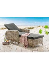 Gartenliege Destiny "CASA", beige (natur), Obermaterial: 100% Polyester. F&uuml;llung: 100% Polyurethan. Innenseite: 100% Polyester, Gartenliegen, Gartenliege, Aluminium, Polyrattan, m. Rollen und Auflage, 202x83x58cm, verstellbar