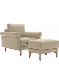 Sessel "CR.450, Designsessel, Loungesessel", beige (beige 534, 20), B:88cm H:85cm T:95cm, NaturLEDER OSKAR (echtes Rindsleder);Chenille COCO (72% Polyester 15% Baumwolle 13% Polyacryl), CREATION BY ROLF BENZ, Sessel, Sessel, modern Landhaus, mit tollem Sitzkomfort, Breite 88 cm, Fu&szlig; Nussbaum