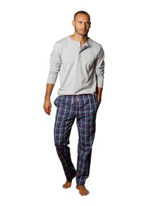 Pyjama s.Oliver, Herren, Gr. 48/50 (M), grau (grau, meliert), Jersey, Obermaterial: 100% Baumwolle. Obermaterial Hose: 100% Baumwolle, kariert, unifarben, Basic, bequem lang, Rundhals, abgesteppte Kante, Homewear-Sets Pyjama, Schlafanzug in langer Form mit Knopfleiste