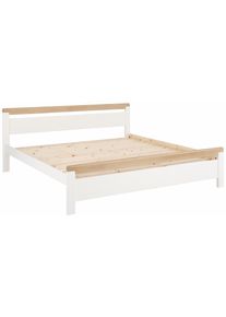 Massivholzbett OTTO HOME "CAPRE" im skandinavischem Landhausstil", wei&szlig; (wei&szlig;, eichefarben), B:209,5cm L:208cm, Betten, Massivholzbett, mit Rollrost, aus zertifiziertem Massivholz, Lamellenoptik