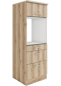 Backofenumbauschrank Optifit "Bella", beige (wildeiche, wildeiche, anthrazit), B:60cm H:174,4cm T:60cm, Holzwerkstoff, Schr&auml;nke, Backofenumbauschrank, Breite 60 cm, mit 3 Schubk&auml;sten und 1 Klappe