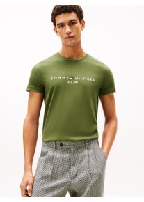 T-Shirt Tommy Hilfiger "TOMMY LOGO TEE", Herren, Gr. M, gr&uuml;n (mountain pine), Single Jersey, Obermaterial: 100% Baumwolle, Rundhals, Shirts T-Shirt