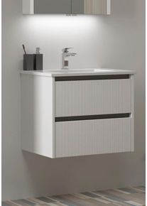 Waschtisch Welltime "Urban", wei&szlig; (wei&szlig; matt, wei&szlig;), B:61,5cm H:50cm T:46,5cm, Holzwerkstoff, Keramik, Kunststoff, MDF, Waschtische, Waschtisch, mit Keramik Waschbecken, 2 Schubladen mit Softclose, Breite 60 cm