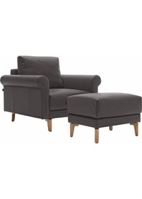 Sessel "CR.450, Designsessel, Loungesessel", braun (graubraun 534, 49), B:88cm H:85cm T:95cm, NaturLEDER OSKAR (echtes Rindsleder);Chenille COCO (72% Polyester 15% Baumwolle 13% Polyacryl), CREATION BY ROLF BENZ, Sessel, Sessel, modern Landhaus, mit tollem Sitzkomfort, Breite 88 cm, Fu&szlig; Nussbaum